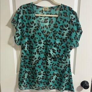 Show Me Your Mumu medium women’s Teal Leopard Print V-Neck Blouse